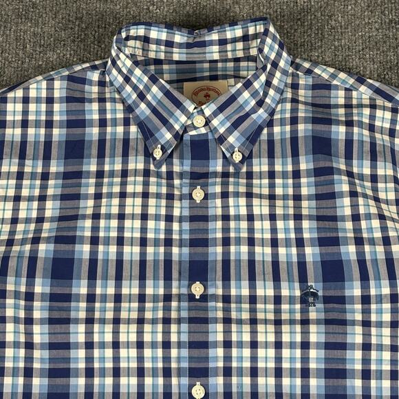 BROOKS BROTHERS Red Fleece Plaid Shirt Sz Large Button Front Blue - Picture 1 of 9
